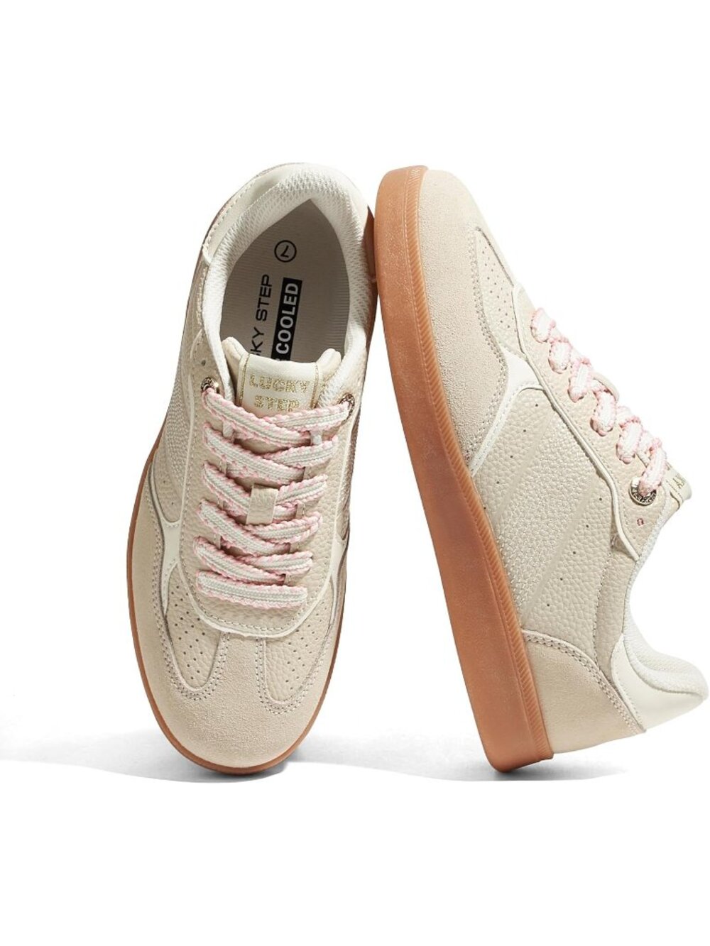 Women's Beige Faux Leather Comfortable Trendy Casual Retro Skate Fashion Sneaker